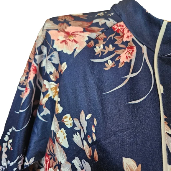 Ekouaer Womens Long Robe L Full Zip Pockets Blue Spring Floral Modest High neck